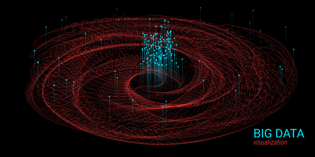 Vector Fractal Element. Cosmic Wave Illustration with Distortion and Movement. Fractal 3d Visualization. Digital Big Data Sorting. Analysis of Big Data Flow. Technology Background with Fractal System.のイラスト素材