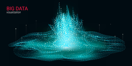 Abstract Big Data Visualization. Wave Glow Circle with Motion of Dots. 3d Futuristic Background for Science Slide or Visual Information. Cosmic Light. Technology Concept of Big Data Visualization.のイラスト素材