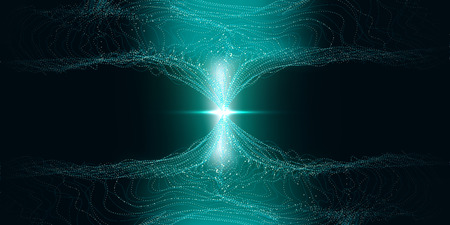 Abstract Big Data Visualization. Wave Glow Circle with Motion of Dots. 3d Futuristic Background for Science Slide or Visual Information. Cosmic Light. Technology Concept of Big Data Visualization.のイラスト素材