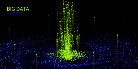 Fractal 3d Visualization. Digital Big Data Sorting. Cosmic Wave Illustration with Distortion and Movement. Vector Fractal Element. Analysis of Big Data Flow. Technology Background with Fractal System.のイラスト素材