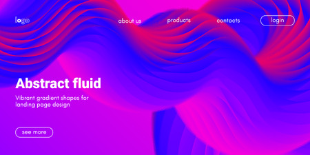 3d Poster with Fluid Shape. Landing Page Template. Abstract Futuristic Vector Background. Wave Music Poster Concept with Neon Pink and Blue Colors. Modern Website Design. Trendy Dynamic Color Poster.のイラスト素材