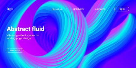 Neon Fluid Shape. Landing Page Gradient Template. Abstract 3d Poster in Futuristic Style. Wave Liquid Shape Movement for Web Design. Modern Geometric Banner with Blue and Pink Color Fluid Waves.のイラスト素材