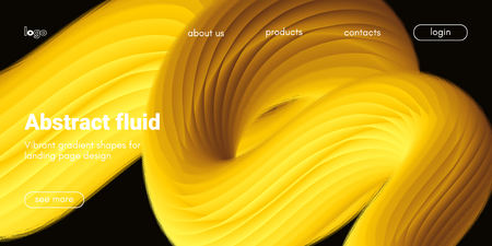 Futuristic Banner with Gold Liquid Shape. Creative Landing Page Template. Flow Abstract Background for Web Site Design. Vibrant Gradient Poster with Movement. 3d Banner with Futuristic Yellow Waves.のイラスト素材