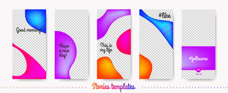 Colorful Flyer for Story Design. Stories Templates Set with Fluid Shapes. Social Media Flyer Concept for Trendy Photography. Web Camera Modern Presentation. Mobile Phone Screen Concept. Vector Flyer.のイラスト素材