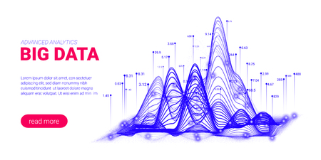 Big Data Analytics, Artificial Intelligence Concept. Technology Landing Page Template. Business Analytics Presentation, Quantum Computing. Signal Cryptography Infographic Illustrations. Energy Stream.のイラスト素材