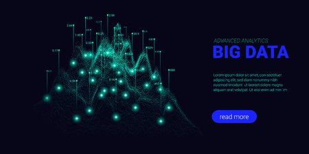 Big Data Analytics, Artificial Intelligence Concept. Technology Landing Page Template. Business Analytics Presentation, Quantum Computing. Signal Cryptography Infographic Illustrations. Energy Stream.のイラスト素材