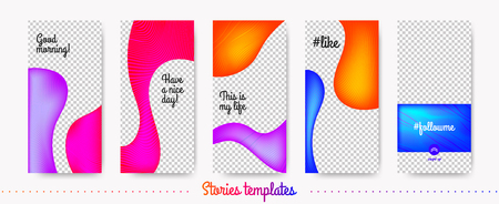 Colorful Flyer for Story Design. Stories Templates Set with Fluid Shapes. Social Media Flyer Concept for Trendy Photography. Web Camera Modern Presentation. Mobile Phone Screen Concept. Vector Flyer.のイラスト素材