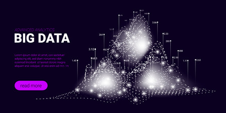 Big Data Analytics, Artificial Intelligence Concept. Technology Landing Page Template. Business Analytics Presentation, Quantum Computing. Signal Cryptography Infographic Illustrations. Energy Stream.のイラスト素材