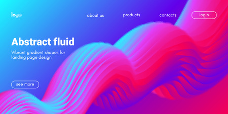 Futuristic Abstract Background. 3d Fluid Shape Illustration. Landing Page Abstract Template. Color Liquid Form Movement. Web Site Concept. Abstract Background with Vibrant Gradient and Light Effect.のイラスト素材