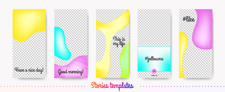 Social Media Stories Concept. Fashion Frames for Creative Photography Presentation. Web Camera Design for Social Media. Colorful Fluid Shapes for Mobile Screen. Trendy Color Set of Media Template.のイラスト素材