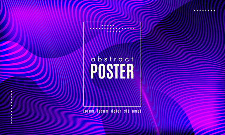 Wave Poster with Fluid Shapes. Gradient Abstract Background with Movement of Wave Liquid Forms. Linear Geometric Brochure in Trendy Ultraviolet Color. Purple Neon Concept with Abstract Waves.のイラスト素材