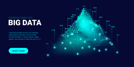 Big Data Visualization. Energy Stream Concept. Landing Page Futuristic Template with Big Data Analysis. Abstract Technology Background with Glow and Movement Effect. Process of Big Data Sorting.のイラスト素材