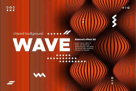 3d Poster with Wave Stripes. Abstract Linear Background with Ripple. Flow Banner with Distortion and Movement of Surface. Modern Orange Template for Business, Web Design. Distorted Waves Concept.のイラスト素材