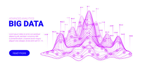 Big Data Visualization. Abstract Technology Background with Glow and Movement Effect. Landing Page Futuristic Template with Big Data Analysis. Energy Stream Concept. Process of Big Data Sorting.のイラスト素材