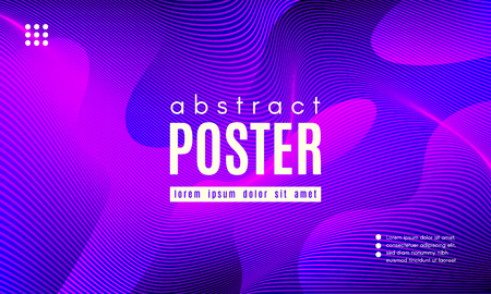 Wave Poster with Fluid Shapes. Gradient Abstract Background with Movement of Wave Liquid Forms. Linear Geometric Brochure in Trendy Ultraviolet Color. Purple Neon Concept with Abstract Waves.のイラスト素材