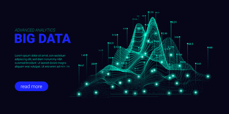 Big Data Analytics, Artificial Intelligence Concept. Technology Landing Page Template. Business Analytics Presentation, Quantum Computing. Signal Cryptography Infographic Illustrations. Energy Stream.のイラスト素材