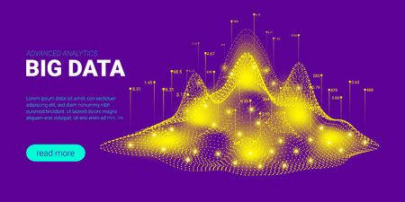 Artificial Intelligence, Big Data Analysis Visualization. Landing Page Template with Quantum Cryptography Concept. Business Presentation of Artificial Intelligence. Blockchain Virtual Visualization.のイラスト素材