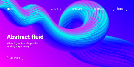 Neon Fluid Shape. Landing Page Gradient Template. Abstract 3d Poster in Futuristic Style. Wave Liquid Shape Movement for Web Design. Modern Geometric Banner with Blue and Pink Color Fluid Waves.のイラスト素材