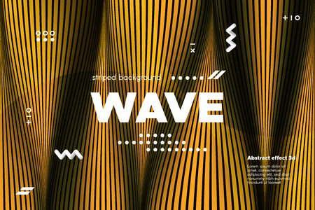 Gold Abstract Banner with Ripple Effect. Linear Background with Movement. 3d Striped Poster with Distortion of Surface. Vector Wave Template for Brochure, Business, Banner. Flow Metallic Lines Conceptのイラスト素材