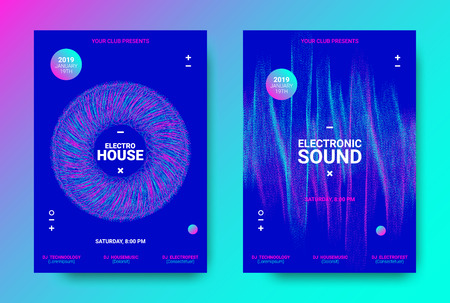 Electronic Music Flyer Concept. House Music Festival Promotion. Vector Equalizer Design. Abstract Wave Flyer for Dj Sound. Amplitude of Distorted Dotted Wave Lines. Color Flyer with Movement of Waves.のイラスト素材