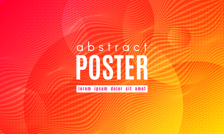Abstract Geometric Background. Fluid Shapes Composition. Wave Liquid with Distorted Lines. Striped Geometric Poster in Red, Yellow and Orange Colors Design. Landing Page Concept with Vibrant Gradient.のイラスト素材