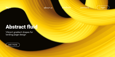 Futuristic Banner with Gold Liquid Shape. Creative Landing Page Template. Flow Abstract Background for Web Site Design. Vibrant Gradient Poster with Movement. 3d Banner with Futuristic Yellow Waves.のイラスト素材