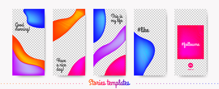 Colorful Flyer for Story Design. Stories Templates Set with Fluid Shapes. Social Media Flyer Concept for Trendy Photography. Web Camera Modern Presentation. Mobile Phone Screen Concept. Vector Flyer.のイラスト素材
