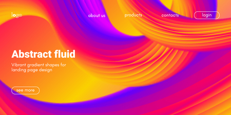 Colorful 3d Abstract Background. Landing Page Concept. Neon Fluid Shape Vector Composition. Glow Banner with Wave Gradient Shapes. 3d Poster for Website Design. Movement of 3d Abstract Liquid Forms.のイラスト素材
