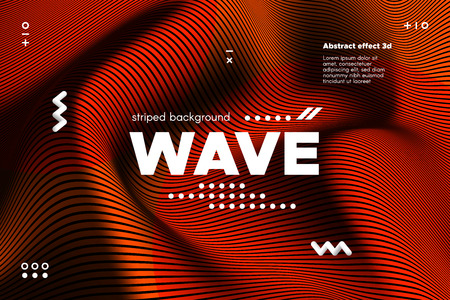 3d Poster with Wave Stripes. Abstract Linear Background with Ripple. Flow Banner with Distortion and Movement of Surface. Modern Orange Template for Business, Web Design. Distorted Waves Concept.のイラスト素材