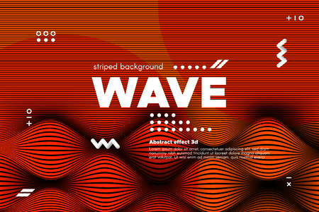 3d Poster with Wave Stripes. Abstract Linear Background with Ripple. Flow Banner with Distortion and Movement of Surface. Modern Orange Template for Business, Web Design. Distorted Waves Concept.のイラスト素材