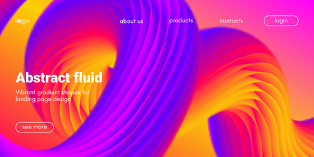 Colorful 3d Abstract Background. Landing Page Concept. Neon Fluid Shape Vector Composition. Glow Banner with Wave Gradient Shapes. 3d Poster for Website Design. Movement of 3d Abstract Liquid Forms.のイラスト素材