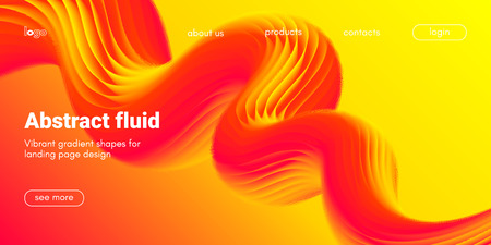 Landing Page Concept in Red, Orange and Yellow Color. Abstract Fluid Shape with Gradient. Movement of 3d Liquid Form. Glow Landing Page Template for Modern Website. Futuristic Background for Web Page.のイラスト素材