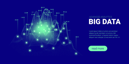 Abstract Technology Background. Big Data Stream Visualization. Landing Page with Cryptography Design. 3d Technology Poster for Science Innovation Presentation. Quantum Computing Technology Concept.のイラスト素材