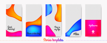 Colorful Flyer for Story Design. Stories Templates Set with Fluid Shapes. Social Media Flyer Concept for Trendy Photography. Web Camera Modern Presentation. Mobile Phone Screen Concept. Vector Flyer.のイラスト素材