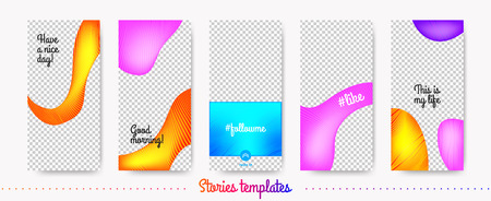 Stories Template Trendy Kit. Fashion Frames for Mobile Phone. Social Media Stories Creative Design. Abstract Color Liquid Shapes for Photo or Product Presentation. Wave Flyer for Web Stories Concept.のイラスト素材
