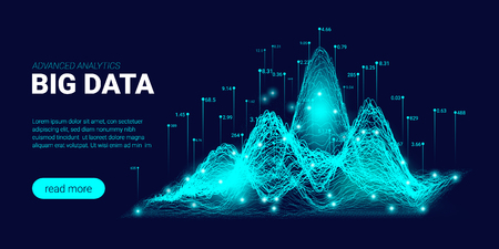 Big Data Visualization. Energy Stream Concept. Landing Page Futuristic Template with Big Data Analysis. Abstract Technology Background with Glow and Movement Effect. Process of Big Data Sorting.のイラスト素材