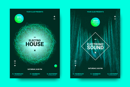 Electronic Music Poster. Sound Equalizer Vector Design. Amplitude of Wave Lines. Futuristic Flyer for Electronic Dance Event with Glow Effect. Sound Movement Concept. Electronic Festival Promotion.のイラスト素材