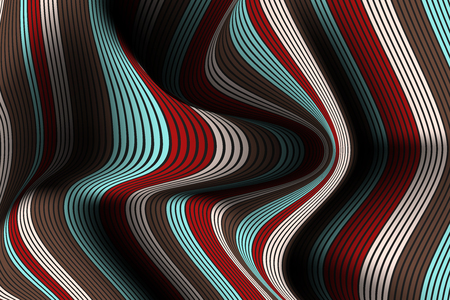 Distorted Striped Surface. Wavy Lines and Gradient Mesh. Trendy Abstract Background. Futuristic Template with Effect of Volume and Movement. Flow. Wavy 3D Abstraction with Distortion of Vector Lines.のイラスト素材