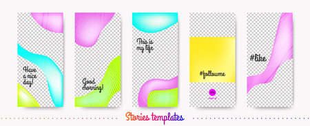Social Media Stories Concept. Fashion Frames for Creative Photography Presentation. Web Camera Design for Social Media. Colorful Fluid Shapes for Mobile Screen. Trendy Color Set of Media Template.のイラスト素材