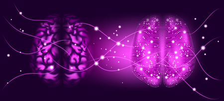 Cyber Mind with Big Data Analysis Visualization. Artificial Intelligence (AI), Machine Learning and Human Brain Study. Presentation of Bid Data Stream, Virtual Reality. Tech Innovation, Modern Scienceのイラスト素材