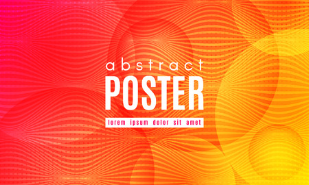 Abstract Geometric Background. Fluid Shapes Composition. Wave Liquid with Distorted Lines. Striped Geometric Poster in Red, Yellow and Orange Colors Design. Landing Page Concept with Vibrant Gradient.のイラスト素材