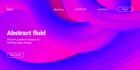 3d Poster with Fluid Shape. Landing Page Template. Abstract Futuristic Vector Background. Wave Music Poster Concept with Neon Pink and Blue Colors. Modern Website Design. Trendy Dynamic Color Poster.のイラスト素材