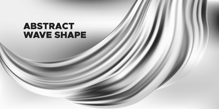Monochrome Banner, Ink or Brush Stroke. 3d Liquid Shape, Abstract Fluid, Metallic Oil Effect. Monochrome Wallpaper with Wave Shape in Movement. Vector Geometric Placard, Banner, Cover or Landing Page.のイラスト素材