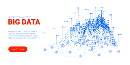 Artificial Intelligence, Big Data Analysis Visualization. Landing Page Template with Quantum Cryptography Concept. Business Presentation of Artificial Intelligence. Blockchain Virtual Visualization.のイラスト素材
