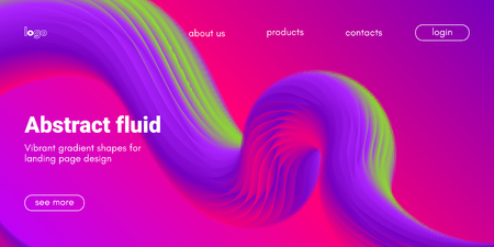 Pink, Purple and Green Abstract Background. 3d Fluid Design, Landing Page Wave Concept. Colorful Liquid Shape in Movement. Abstract Brochure for Web. Flow Banner. Vector Gradient Abstract Background.のイラスト素材