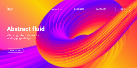 Colorful 3d Abstract Background. Landing Page Concept. Neon Fluid Shape Vector Composition. Glow Banner with Wave Gradient Shapes. 3d Poster for Website Design. Movement of 3d Abstract Liquid Forms.のイラスト素材