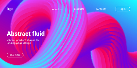 Futuristic Abstract Background. 3d Fluid Shape Illustration. Landing Page Abstract Template. Color Liquid Form Movement. Web Site Concept. Abstract Background with Vibrant Gradient and Light Effect.のイラスト素材