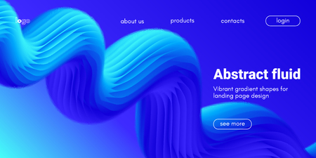 Blue Fluid Background. Landing Page Template with Wave Liquid Shape in Movement. 3d Banner, Abstract Wallpaper, Fluid Design with Glow Effect. Dynamic Gradient Poster, Vibrant Fluid Background for Webのイラスト素材