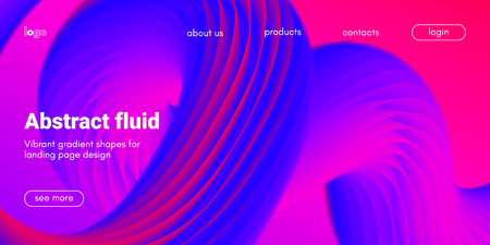 3d Poster with Fluid Shape. Landing Page Template. Abstract Futuristic Vector Background. Wave Music Poster Concept with Neon Pink and Blue Colors. Modern Website Design. Trendy Dynamic Color Poster.のイラスト素材