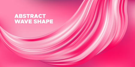 Pink Wave Brush Shape, Abstract Background. 3d Liquid, Flow Poster. Vector Gradient Mesh Dynamic Banner. Acrylic Brush Paint Banner. Movement of Wave Form. Graphic Artwork, Colorful Brush Painted.のイラスト素材